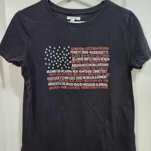 Black Graphic T-Shirt with American Flag Design